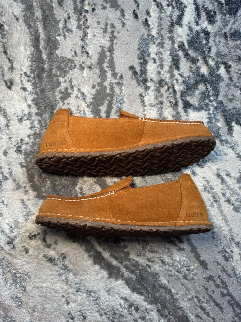 Birkenstock Utti Loafers in Mink Suede with White Contrast Stitching